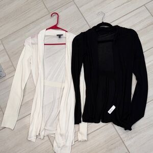 Women's Black and White Open Front Cardigan Set